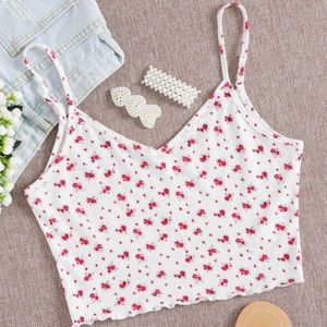 Red and White Floral Crop Top